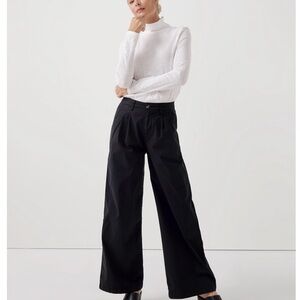 Pact Women's Black Boulevard Brushed Twill Wide Leg Trouser L